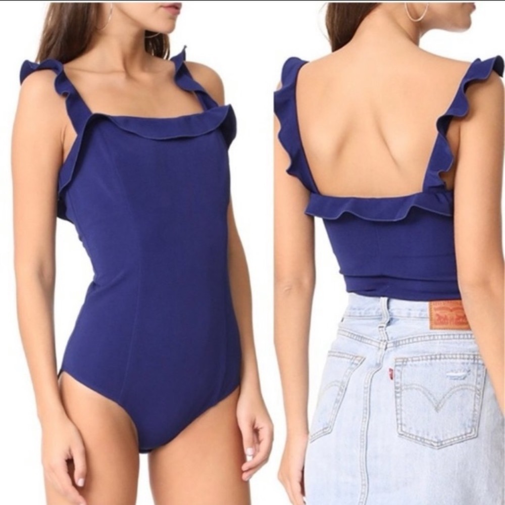 Capulet Royal Blue Ruffle Strap Bodysuit, Size M